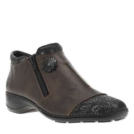 Boots en cuir enduit bronze avec un talon décroché bas et des zips