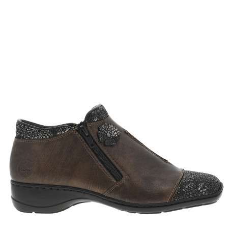 Boots en cuir enduit bronze avec un talon décroché bas et des zips - Image 2