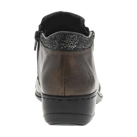 Boots en cuir enduit bronze avec un talon décroché bas et des zips - Image 4