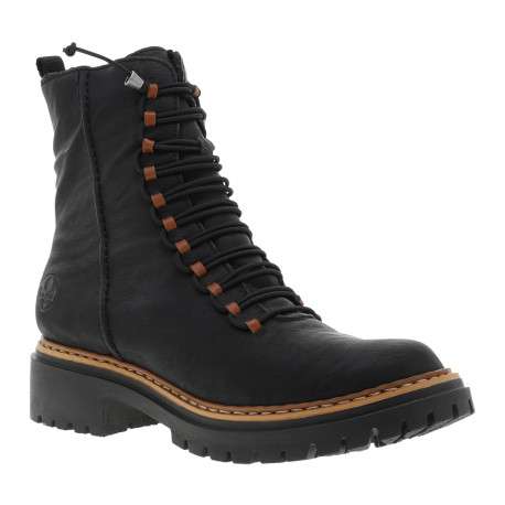Bottines noires à talon décroché bas avec un zip et des lacets ronds élastiqués