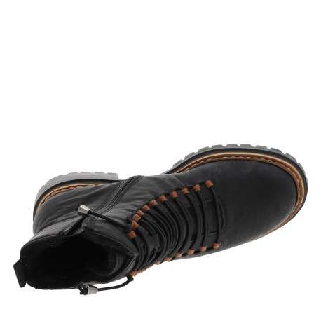 Bottines noires à talon décroché bas avec un zip et des lacets ronds élastiqués - Image 5