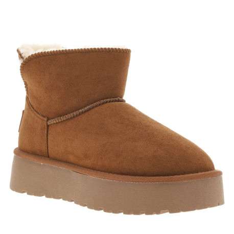 Boots montantes en matériaux végans marron caramel, fourrées et à enfiler