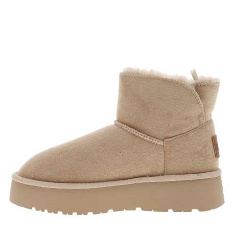 Boots beiges montantes en matériaux végans avec talon à plateau et logo marron - Image 3