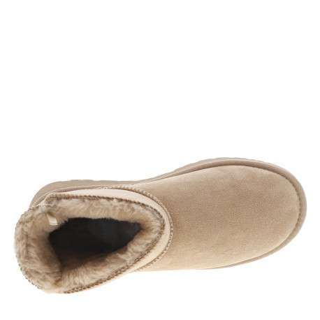 Boots beiges montantes en matériaux végans avec talon à plateau et logo marron - Image 5