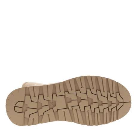 Boots beiges montantes en matériaux végans avec talon à plateau et logo marron - Image 6