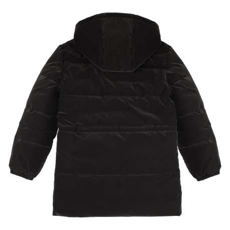 Blouson à capuche noir uni avec une coupe droite et une fermeture zippée - Image 2