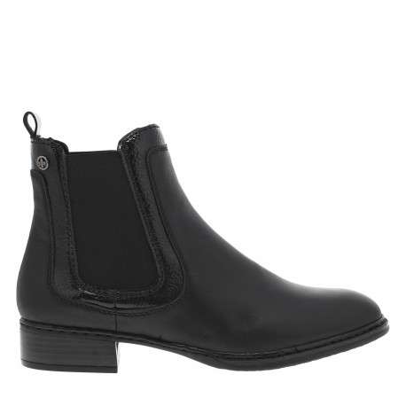 Boots noires à talon décroché bas avec soufflets élastiqués et logo métallisé - Image 2
