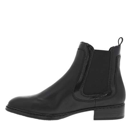 Boots noires à talon décroché bas avec soufflets élastiqués et logo métallisé - Image 3