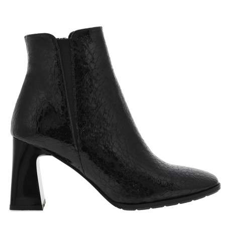 Bottines noires à talon haut avec un zip latéral aspect vernis - Image 2