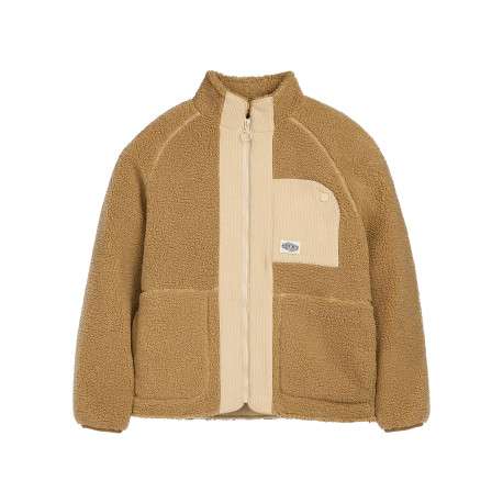 Veste camel uni zippée en sherpa avec un col montant et des poches plaquées