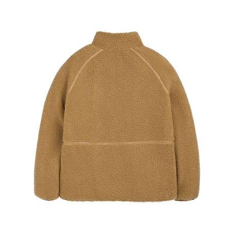 Veste camel uni zippée en sherpa avec un col montant et des poches plaquées - Image 2
