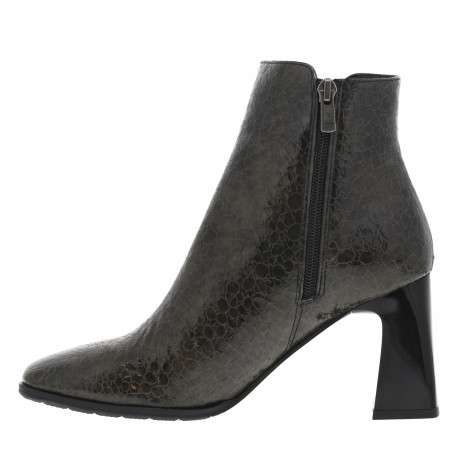 Boots en cuir kaki à talon décroché haut et à zip avec motif léopard - Image 3