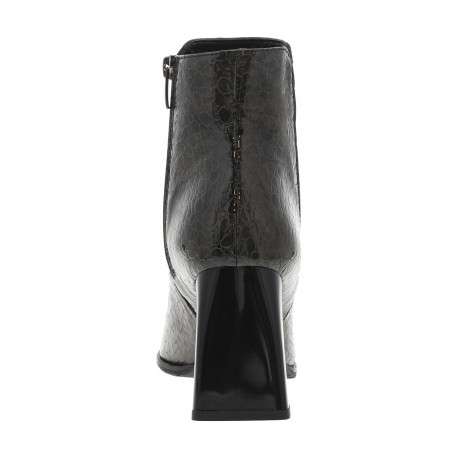 Boots en cuir kaki à talon décroché haut et à zip avec motif léopard - Image 4