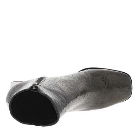 Boots en cuir kaki à talon décroché haut et à zip avec motif léopard - Image 5