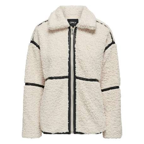 Veste blanche unie avec une coupe droite à col à revers et un zip de fermeture