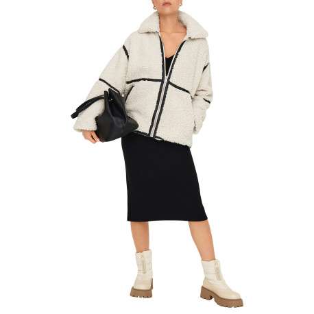 Veste blanche unie avec une coupe droite à col à revers et un zip de fermeture - Image 3