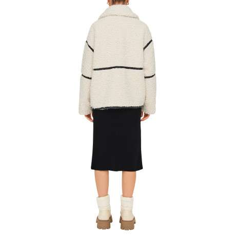 Veste blanche unie avec une coupe droite à col à revers et un zip de fermeture - Image 4