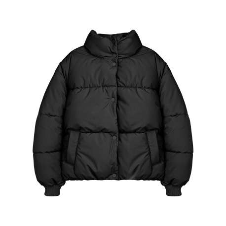 Doudoune noire matelassée style puffer à col montant fermée par des pressions