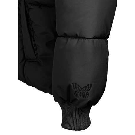 Doudoune noire matelassée style puffer à col montant fermée par des pressions - Image 3