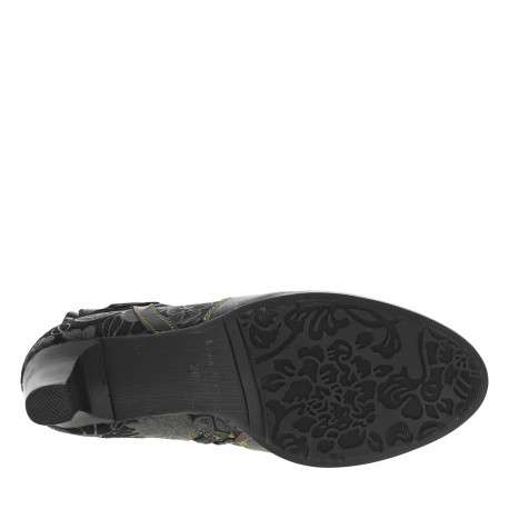 Boots noires à talon stiletto, zip latéral avec fleur noire et imprimé fleuri - Image 6