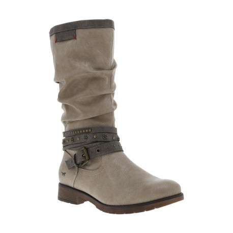 Bottes écrues à talon décroché bas avec un zip et une boucle décorative