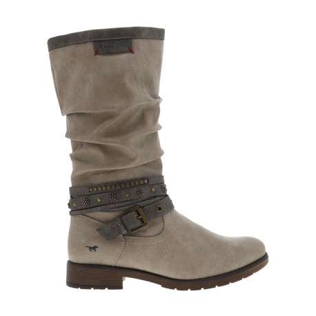 Bottes écrues à talon décroché bas avec un zip et une boucle décorative - Image 2