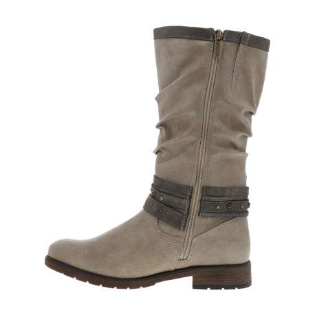 Bottes écrues à talon décroché bas avec un zip et une boucle décorative - Image 3