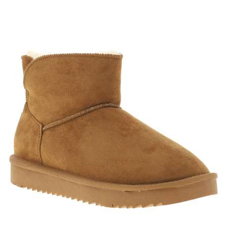 Boots camel à talon plat et à slip-on avec doublure en fourrure synthétique