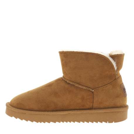 Boots camel à talon plat et à slip-on avec doublure en fourrure synthétique - Image 3
