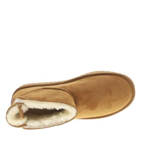 Boots camel à talon plat et à slip-on avec doublure en fourrure synthétique - Image 5