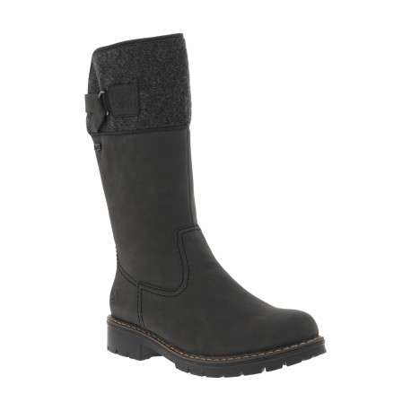 Bottes anthracite à talon plat et à zip latéral avec col en feutre
