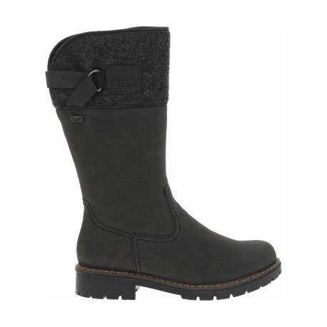Bottes anthracite à talon plat et à zip latéral avec col en feutre - Image 2