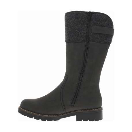 Bottes anthracite à talon plat et à zip latéral avec col en feutre - Image 3