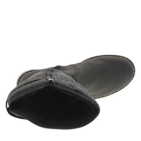 Bottes anthracite à talon plat et à zip latéral avec col en feutre - Image 5