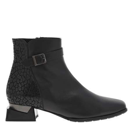 Boots en cuir noires à talon décroché bas et à zip avec motif léopard - Image 2
