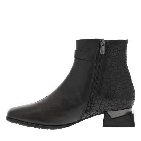 Boots en cuir noires à talon décroché bas et à zip avec motif léopard - Image 3