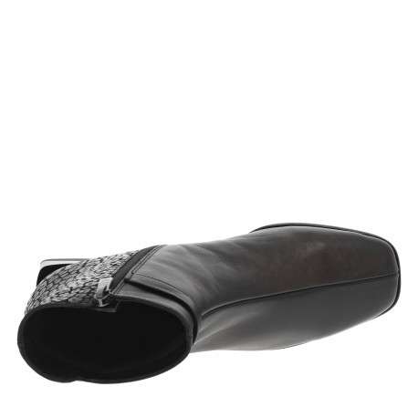 Boots en cuir noires à talon décroché bas et à zip avec motif léopard - Image 5
