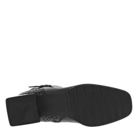 Boots en cuir noires à talon décroché bas et à zip avec motif léopard - Image 6