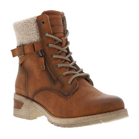 Bottines brunes à talon décroché moyen avec un col en maille sherpa