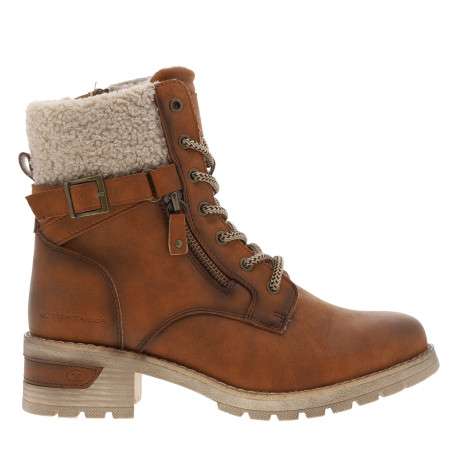 Bottines brunes à talon décroché moyen avec un col en maille sherpa - Image 2