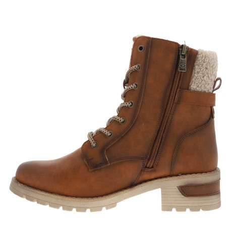 Bottines brunes à talon décroché moyen avec un col en maille sherpa - Image 3