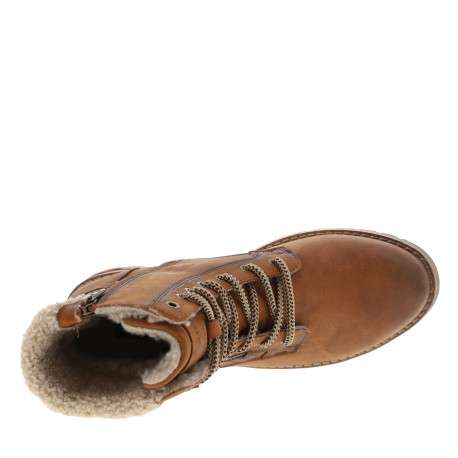 Bottines brunes à talon décroché moyen avec un col en maille sherpa - Image 5