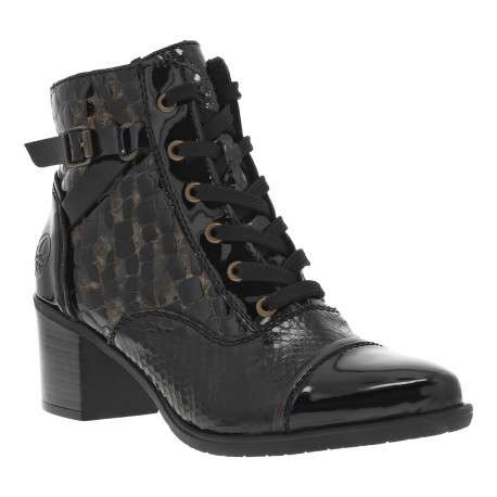 Bottines en cuir noires à talon décroché moyen avec des lacets et un zip latéral