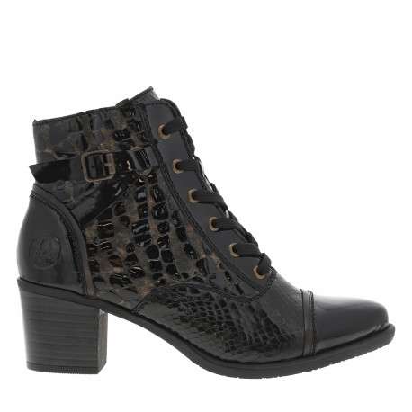 Bottines en cuir noires à talon décroché moyen avec des lacets et un zip latéral - Image 2