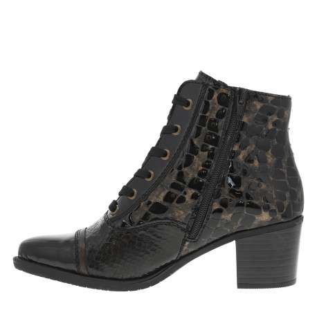 Bottines en cuir noires à talon décroché moyen avec des lacets et un zip latéral - Image 3