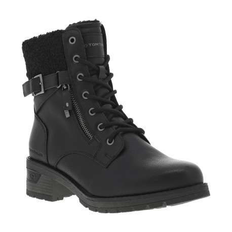 Bottines noires à talon décroché bas avec un zip et des lacets ronds