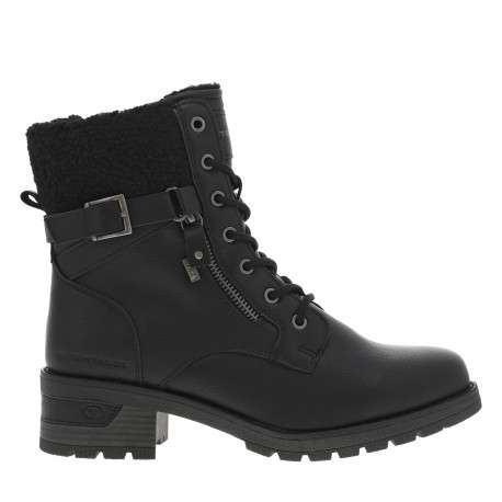 Bottines noires à talon décroché bas avec un zip et des lacets ronds - Image 2