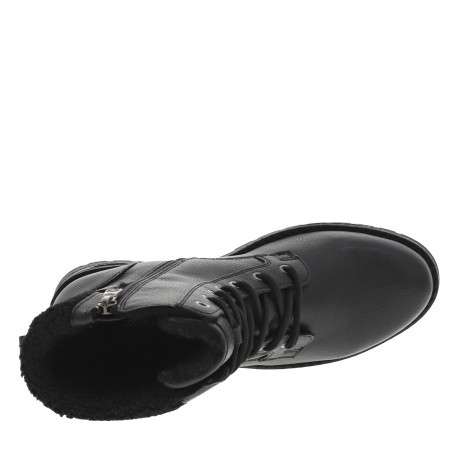 Bottines noires à talon décroché bas avec un zip et des lacets ronds - Image 5