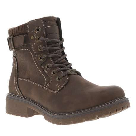 Bottines brunes à talon décroché bas avec un zip et des soufflets élastiqués