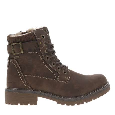 Bottines brunes à talon décroché bas avec un zip et des soufflets élastiqués - Image 2